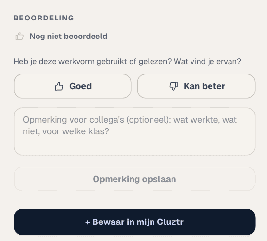 Beoordeling met de knoppen Goed en Kan beter en een opmerkingenveld